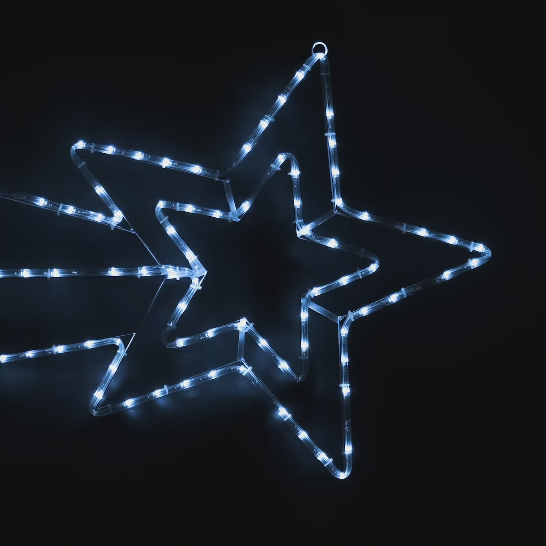 Stella Cometa a LED Bianco Ghiaccio Lunghezza143xH.57Cm. (120LED Fissi+24LED Flash) IL MIGLIOR RAPPORTO PREZZO/DIMENSIONE - Per Estrni ed interni