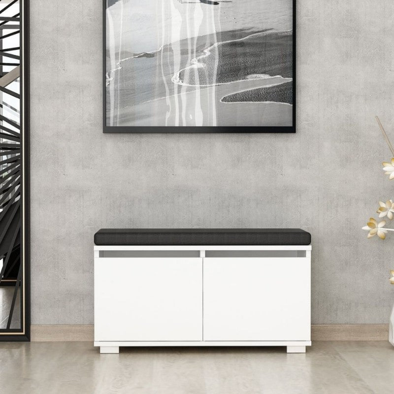 Scarpiera con pouff bianco nero Misure 80x35x42cm