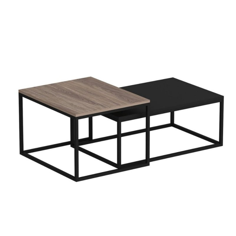 Set tavolini da salotto nero e noce struttura in metallo