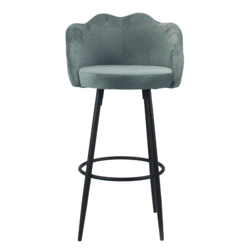 Sgabello in velluto grigio con gambe nere opache Set 02 pezzi .