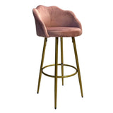 Sgabello in velluto Rosa con gambe dorate opache-Set 02 pezzi