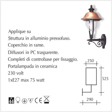 Applique da giardino - Lampada a parete per esterni - scheda tecnica