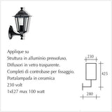 Applique Lanterna esagonale con braccio Serie Classic Big 1xE27/Max75W Disponibile sia in Versione Giù che Su Colore Nero