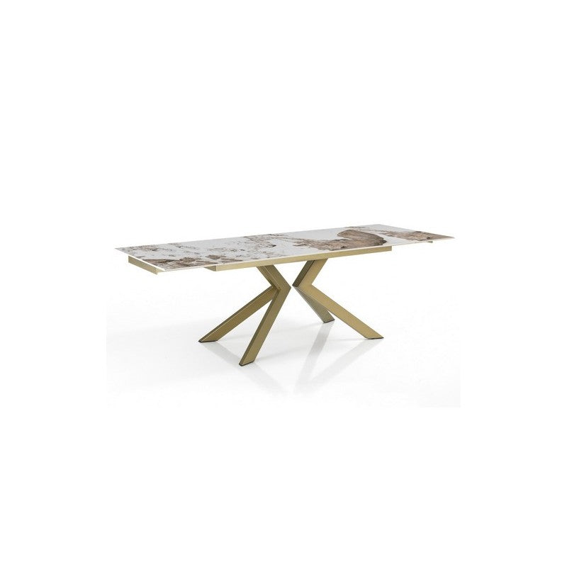 Tavolo allungabile realizzato in metallo verniciato Champagne Oro opaco